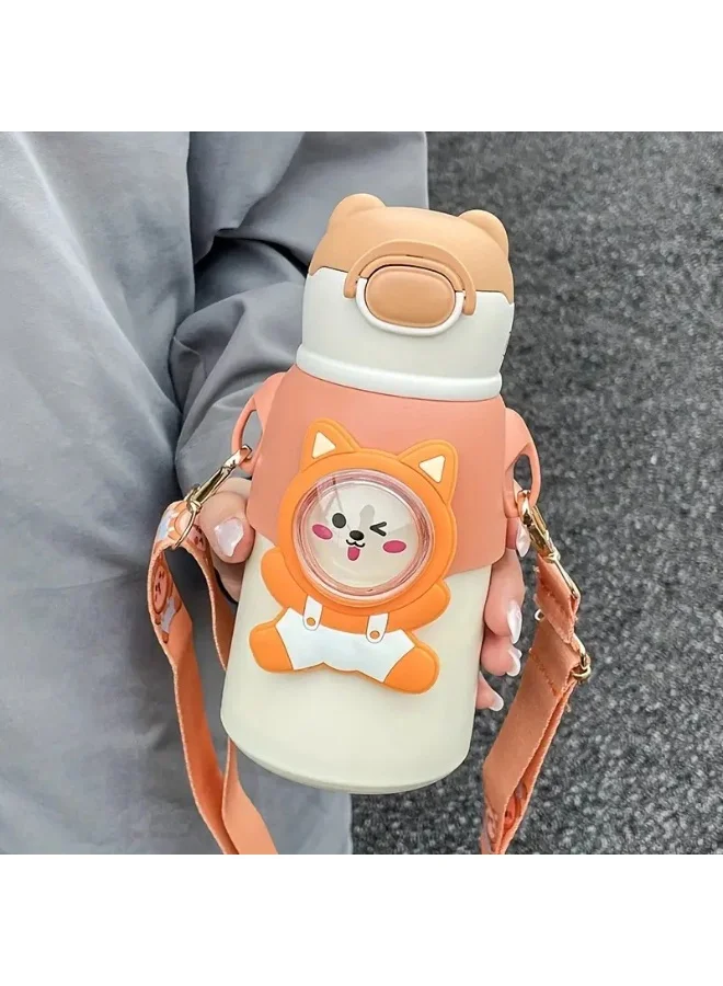 Mobcos Mobcos W Bottle Orange Mobcos Cute Cartoon Kids Water Bottle with Straw and Adjustable Strap Food Grade Tritan One-Click Open Portable Leak Proof Insulated BPA Free For Kids Girls School Travel 500ml  | Best Price UAE